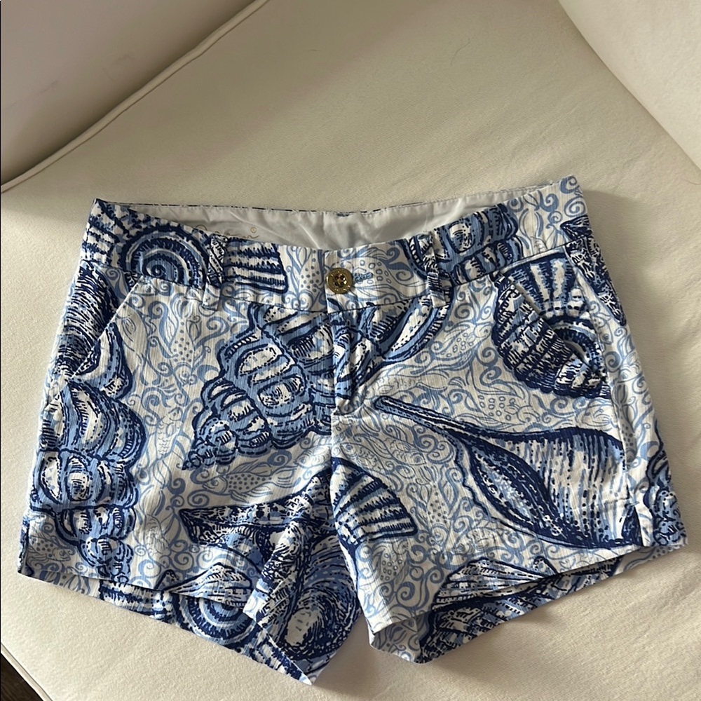 Blue Shell-Print Women's Cotton Shorts